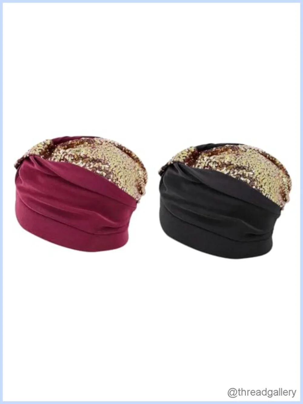2 Pack Stretch Sequin Skull Cap Hijab Turban Headwrap